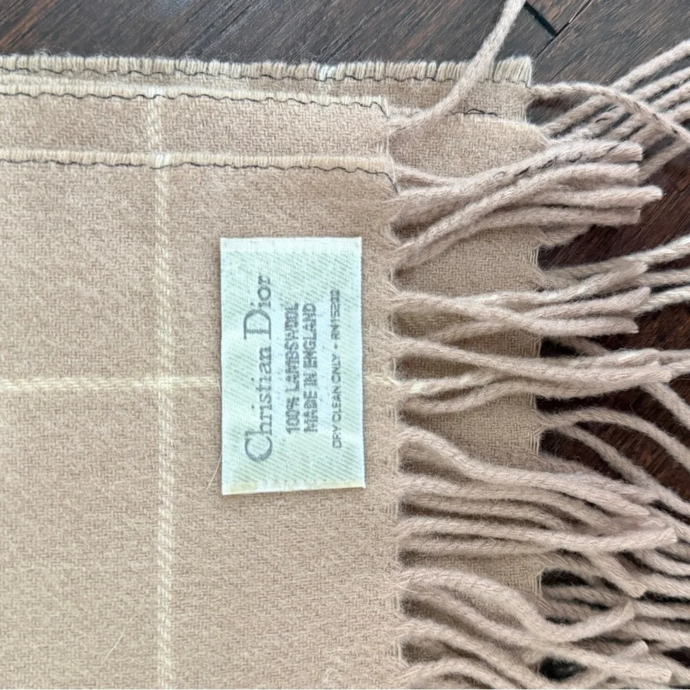 Dior Beige Checkered Wool Scarf